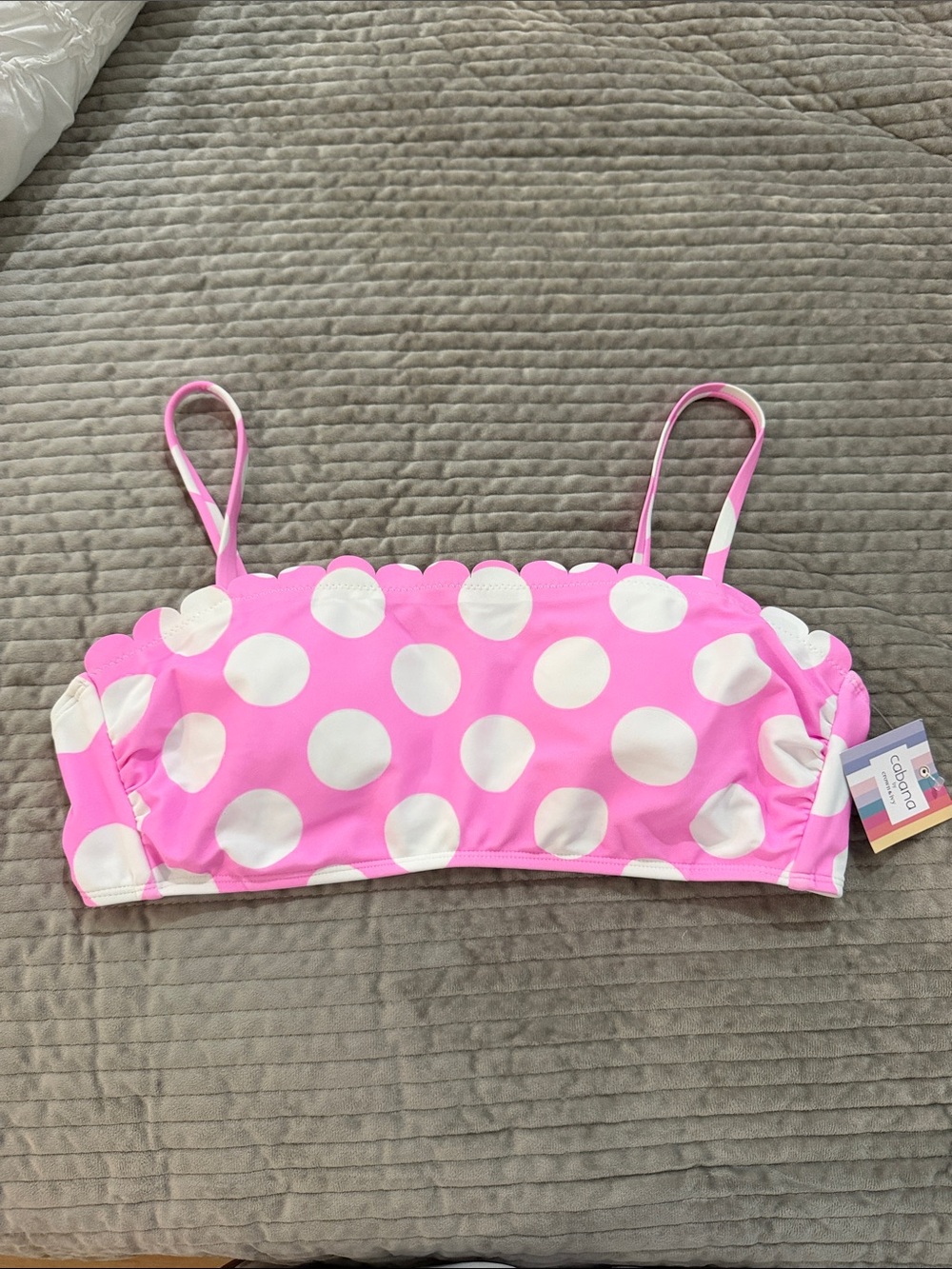 Cabana Pink Polka Dot Scalloped Bandeau Bikini Top